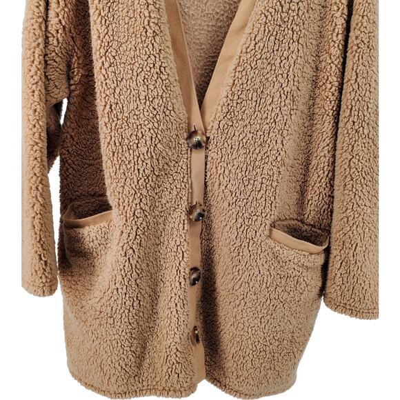 Koolaburra by‎ Ugg Popcorn Sherpa Cardigan Tan Camel Womens Large Pre-Owned - Picture 3 of 6
